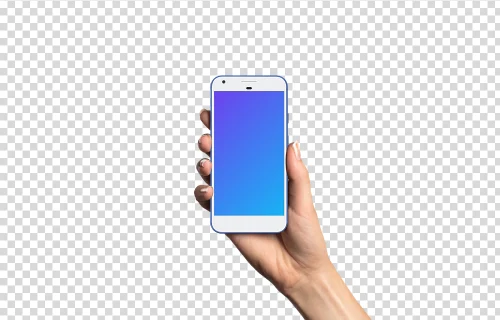 Femme tenant un Google Pixel vraiment bleu mockup (peau blanche)