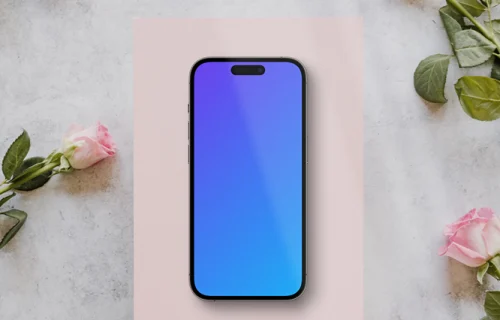 Smartphone mockup with roses pointing to it