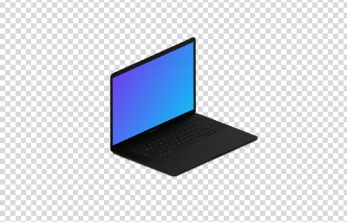 Isométrique mockup d'un Macbook Pro (Clay Dark) orienté vers la gauche