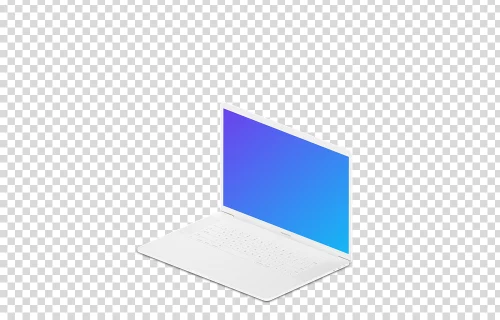 Isométrique mockup de Macbook Pro (Clay White) orienté vers la droite
